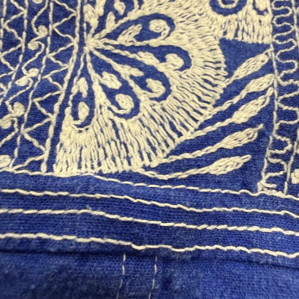 Soft Surroundings Blue Embroidered Hooded Beach Maxi Dress Small Linen Blend - Picture 5 of 14
